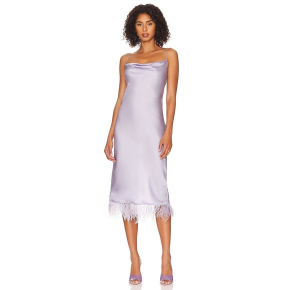 L'Academie Dresses & Skirts - NWT L’Academie Mindy Dress Lavender Purple Silk Satin Slip Dress Feather Size XS